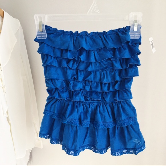Abercrombie and Fitch Ruffle Tube Top - Blue - Picture 1 of 5